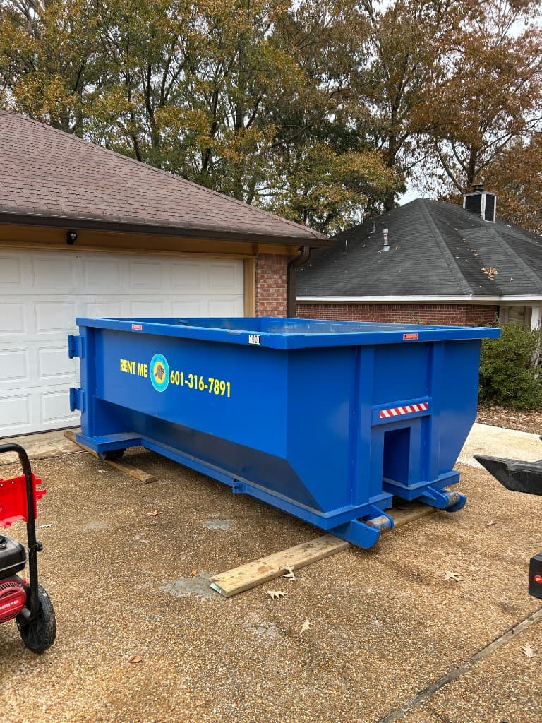 A 20-yard roll off dumpster delivered to a Ridgeland MS construction project